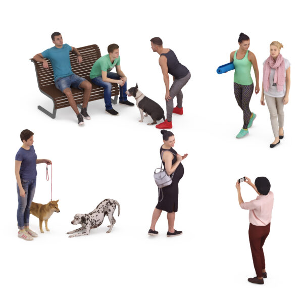 Park Walk – 3D People & Dogs for Casual Outdoor Scenes